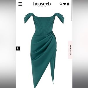 HOUSE OF CB -EMERALD GREEN SATIN OFF SHOULDER DRESS XS